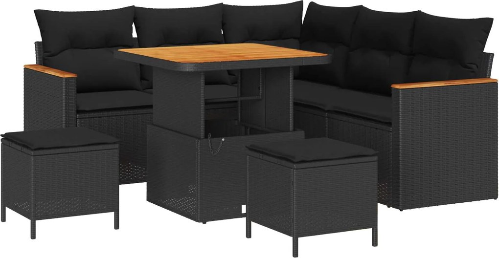 vidaXL Set de canapele pentru grădină cu pernă 8 pcs Negru Rattan poli
