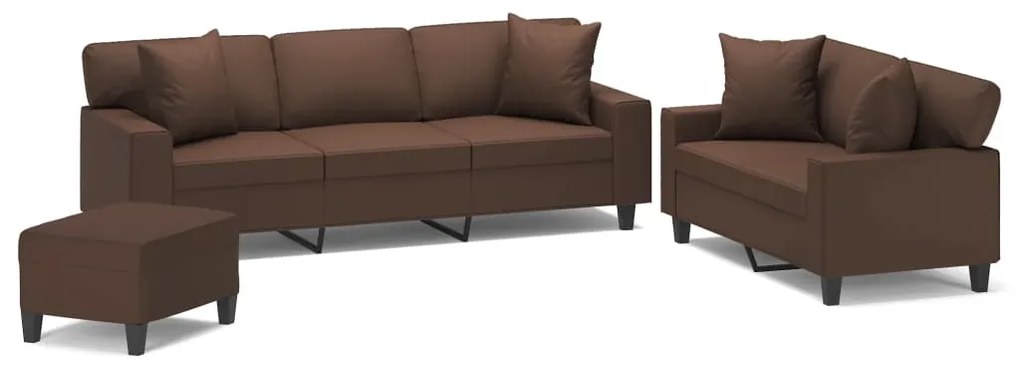 3153997 vidaXL Set de canapele cu perne, 3 piese, maro, piele ecologică