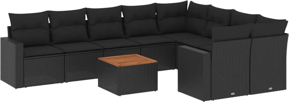 vidaXL Set canapele de grădină cu perne, 10 piese, negru, poliratan