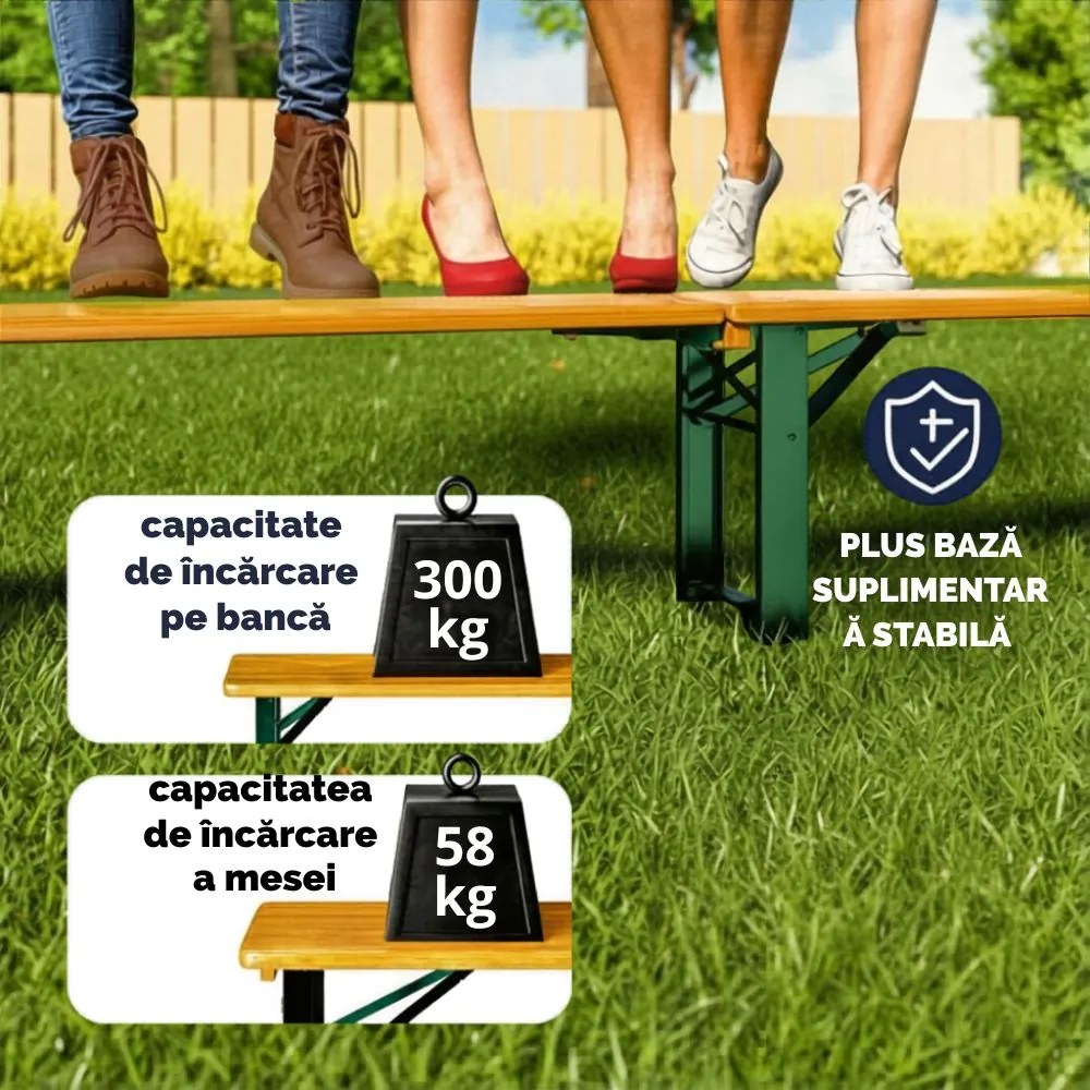 Set de masă pentru bere MAXI pliabil, 220cm, maro natural Jurhan