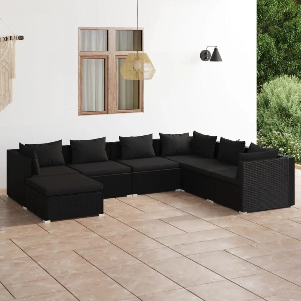 3101832 vidaXL Set mobilier de grădină cu perne, 7 piese, negru, poliratan