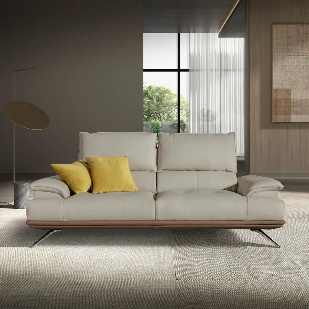 Canapea 3 locuri, tapitata cu piele naturala, spatar rabatabil Grey taupe