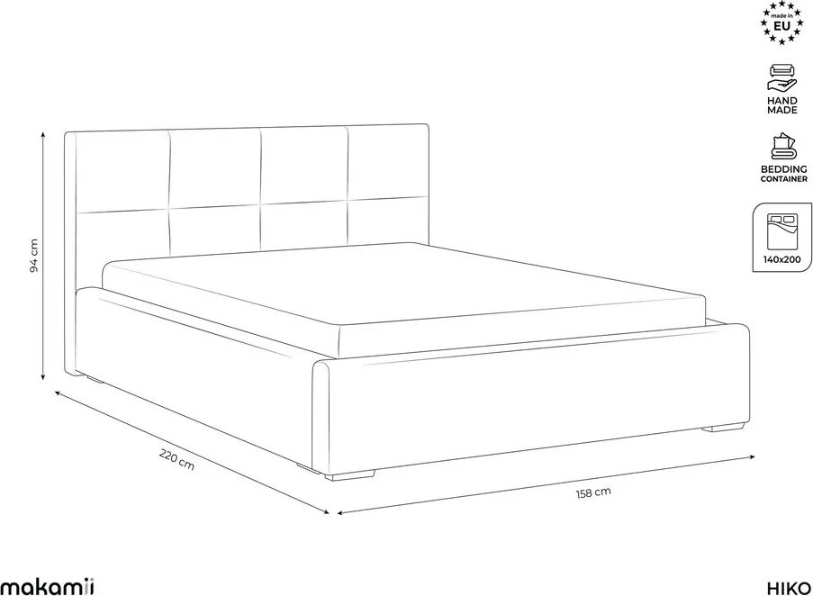 Pat matrimonial verde închis tapițat din catifea cu spațiu de depozitare cu somieră 140x200 cm Hiko – Makamii