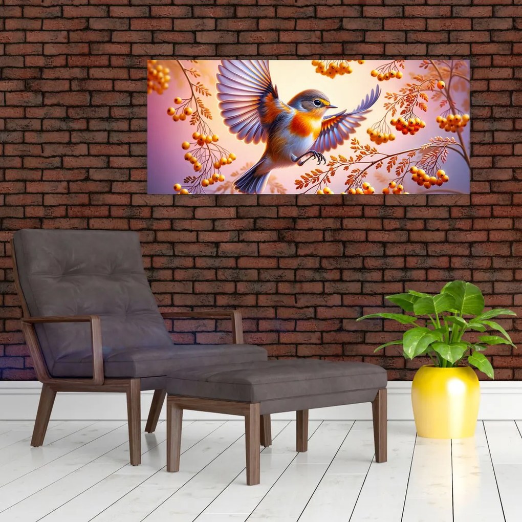 Tablou - Pasăre cu scoruș (120x50 cm)