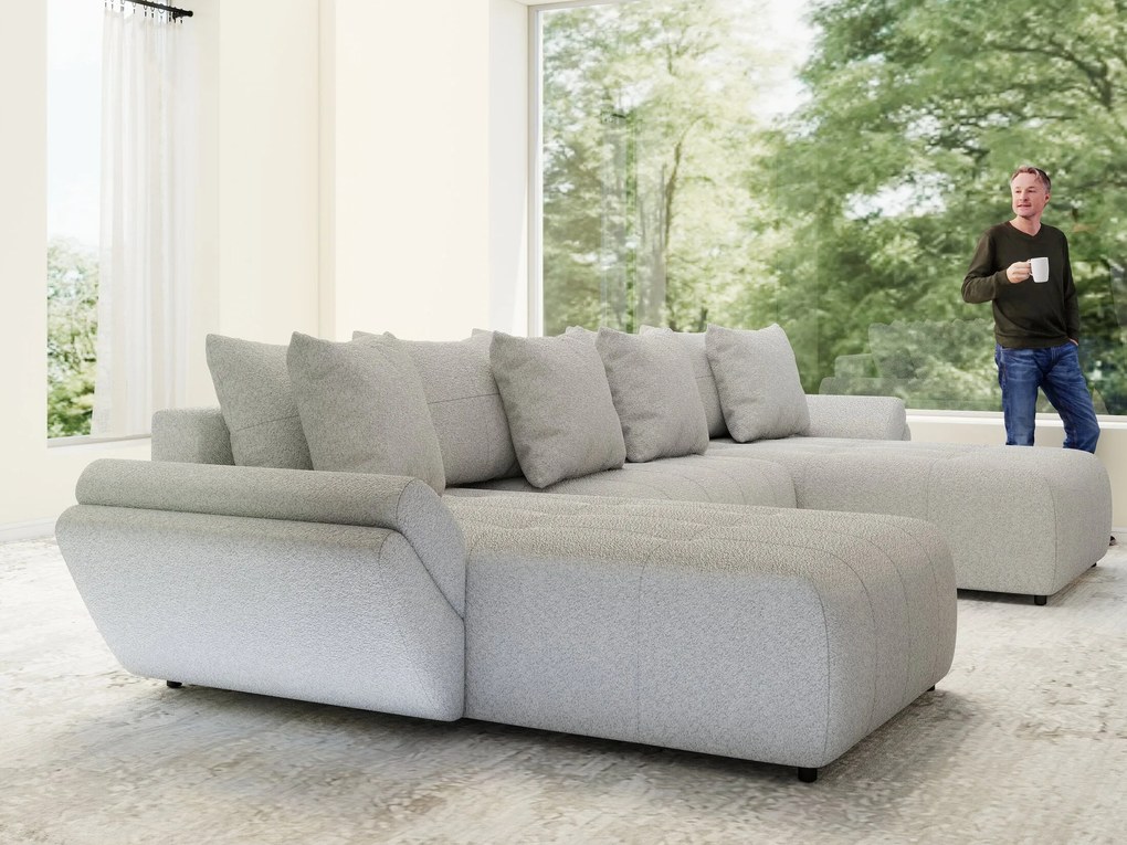 Colțar extensibil dumonde cu ladă de depozitare si sezut confortabil din spuma high-density, Berlin U Euphoria Dove 380x180 cm