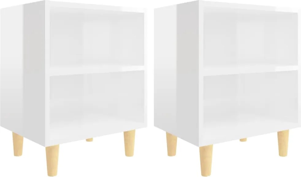 vidaXL Noptiere cu picioare lemn, 2 buc, alb extralucios, 40x30x50 cm