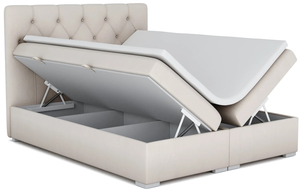 Pat matrimonial Boxspring 140 cm Ronda (crem) (cu sp. depozitare). 1020371
