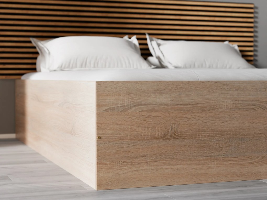 Pat BELLA 180 x 200 cm, stejar sonoma Saltele: Cu saltele Somnia 18 cm, Somiera pat: Cu lamele drepte