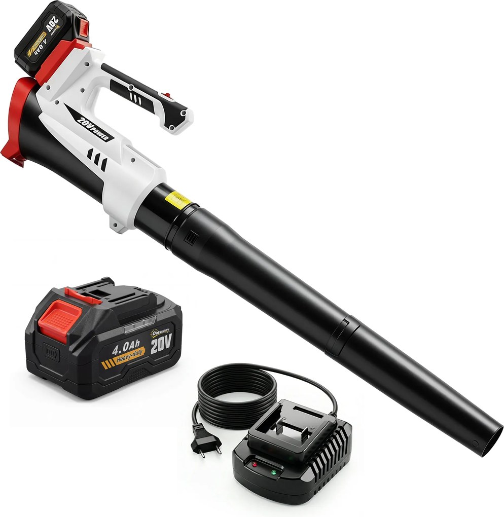 Outsunny Suflător Aspirator Tocător de Frunze 250 W cu Baterie 4000 mAh și Încărcător, 6 Viteze, 149 km/h, Alb | Aosom Romania