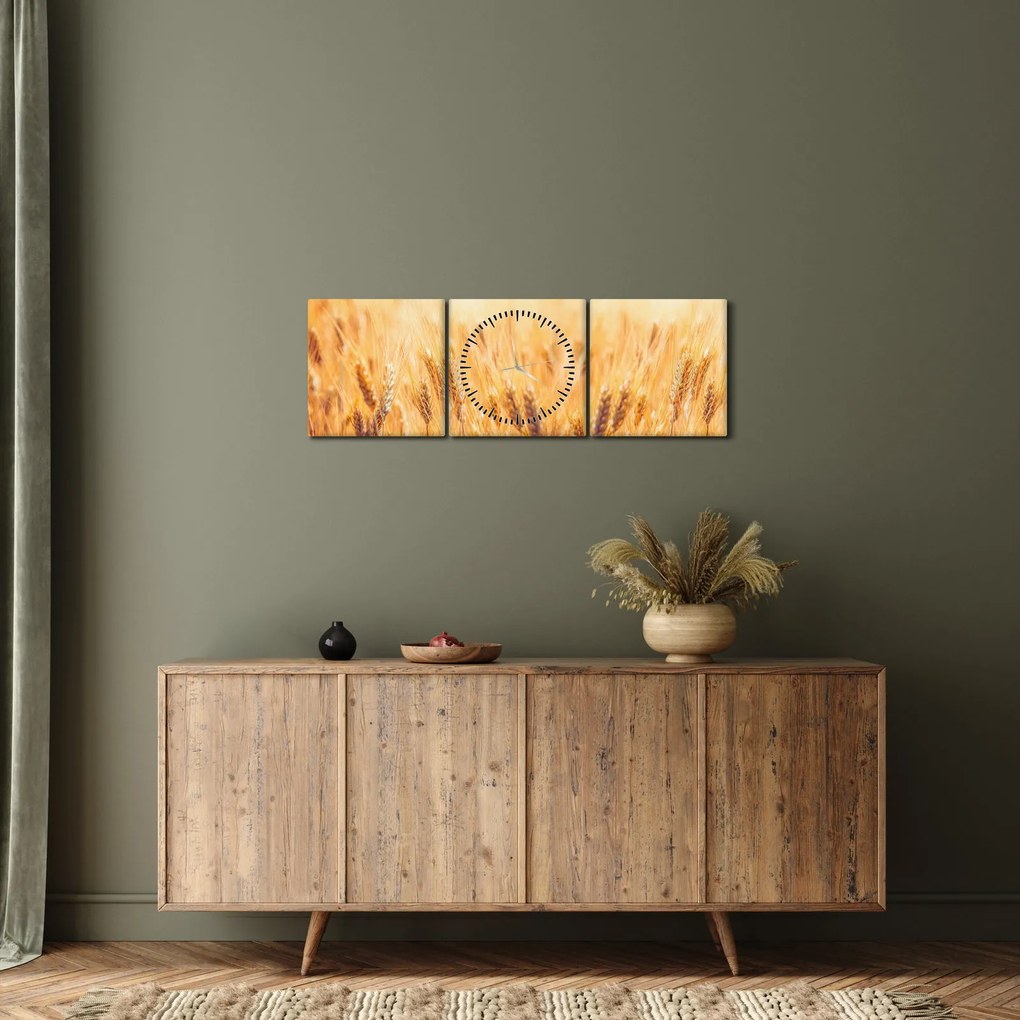Tablou - câmp cu grâne (cu ceas) (90x30 cm)