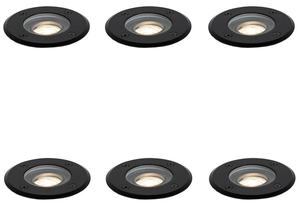 Set de 6 spoturi moderne de sol pentru exterior negru 35 mm reglabile IP65 - Delux