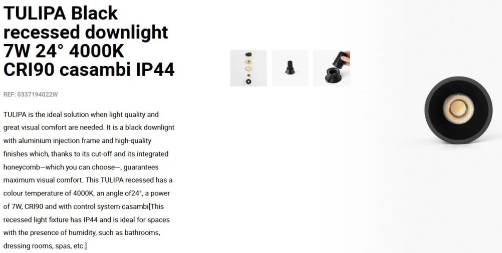 Spot LED incastrabil TULIPA Black recessed downlight 7W 24° 4000K CRI90 casambi IP44