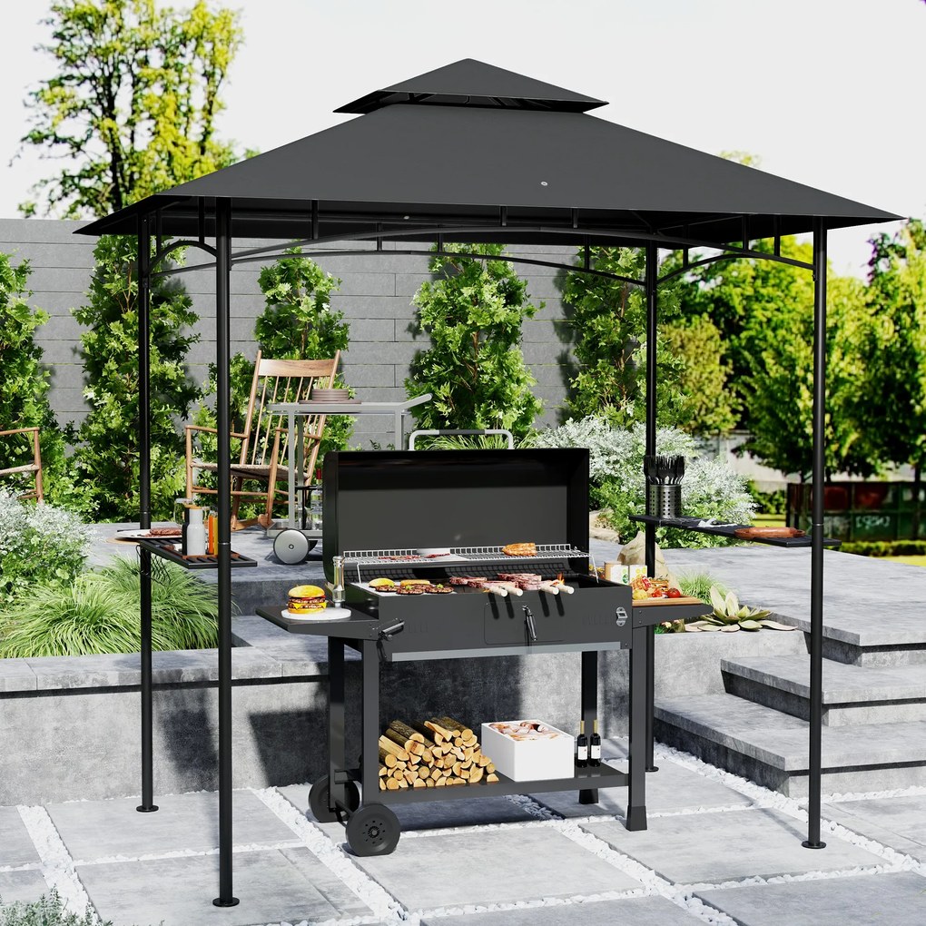 Outsunny Pavilion de grătar cu LED 240 x 150 x 258 cm rezistent la apă, ignifug, pavilion de grătar cu acoperiș dublu | Aosom Romania