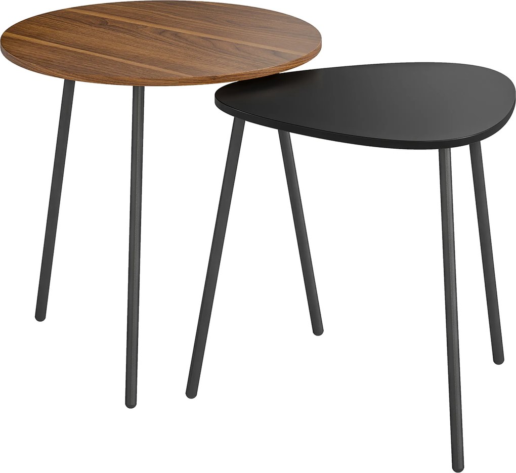 HOMCOM Set 2 Măsuțe de Cafe Suprapunibile cu Cadru din Metal Nuc și Negru | Aosom Romania