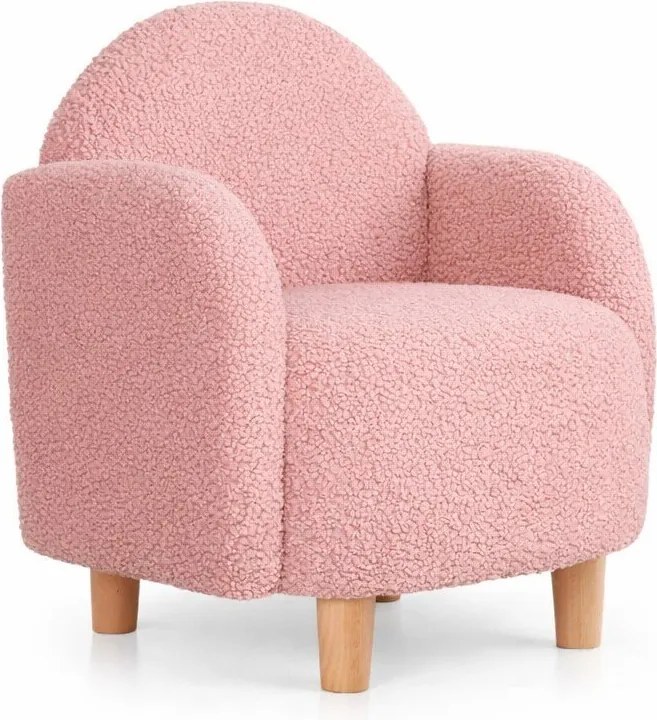 Fotoliu pentru copii roz cu tapițerie din stofă bouclé Moylo – Artie