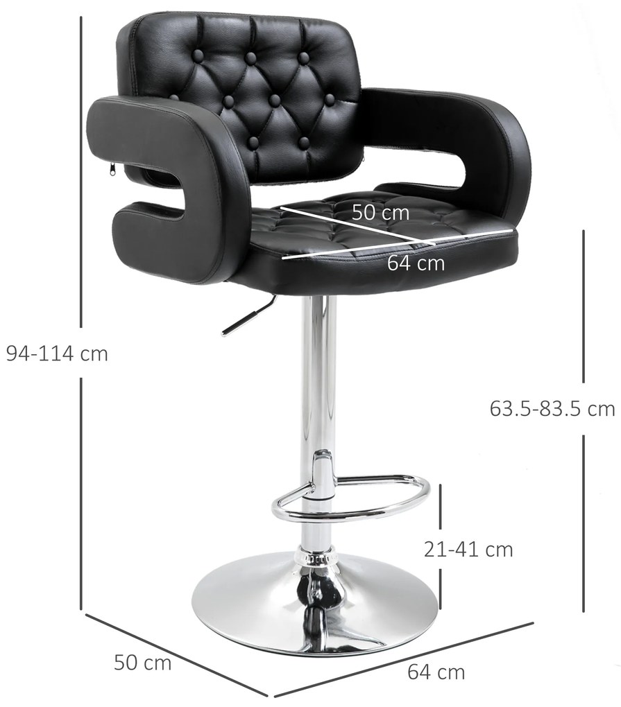 HOMCOM Taburet de bar pivotant scaun de bar reglabil pe înălțime cu spătar suport pentru picioare și cotiere 61x50x94-114cm negru | Aosom Romania