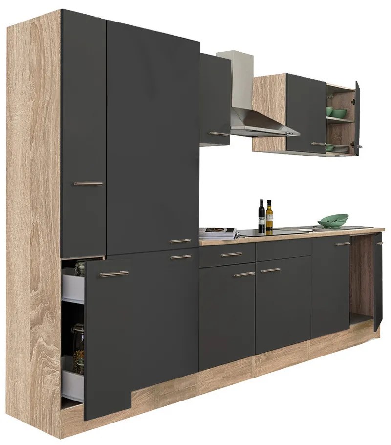 Mobilă de bucătărie Yorki 300, corp stejar sonoma, față antracit satinat, cu dulap cu raft