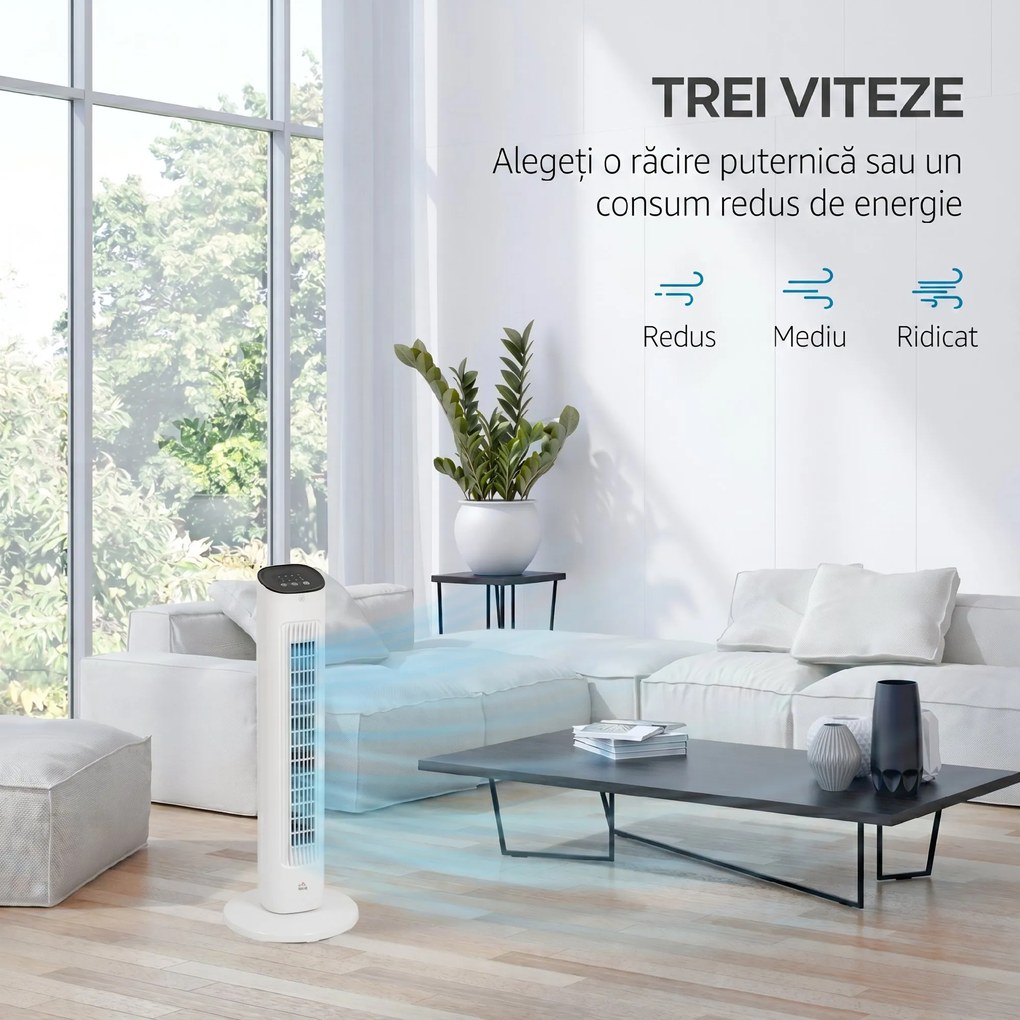 Ventilator turn HOMCOM cu telecomandă, 3 viteze, mod de repaus | Aosom Romania