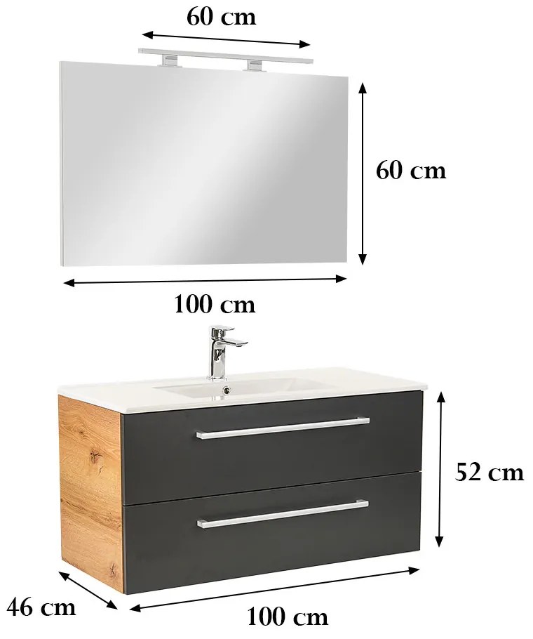 Mobilier complet de baie Vario Clam 100 stejar-antracit