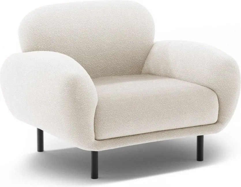 Fotoliu alb cu tapițerie din țesătură bouclé Poppy – Micadoni