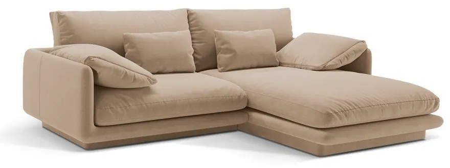 Colțar bej cu tapițerie din catifea (cu colț pe partea dreaptă/cu șezlong) Torino – Micadoni