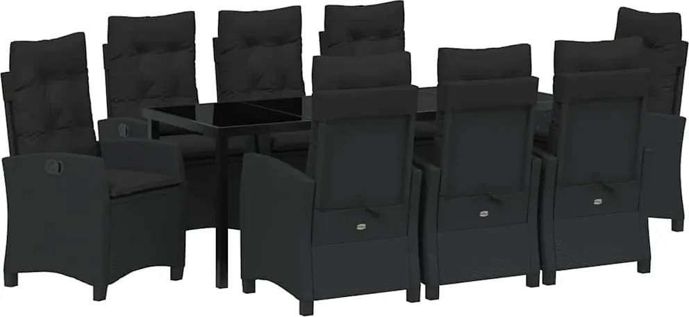 vidaXL Set de masă pentru grădină cu pernă 9 pcs Negru poliratan