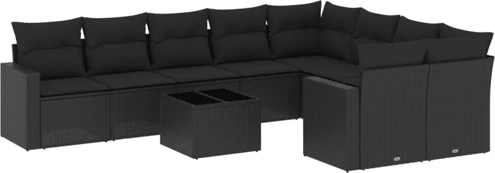 vidaXL Set canapele de grădină cu perne, 10 piese, negru, poliratan