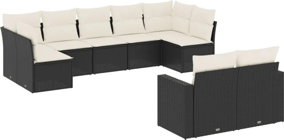 vidaXL Set mobilier de grădină cu perne, 9 piese, negru, poliratan