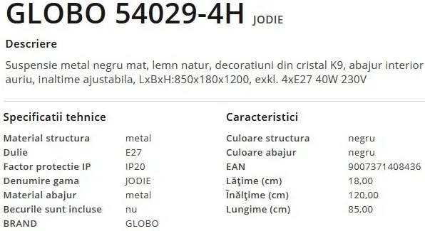 Lustra suspendata design modern Jodie negru