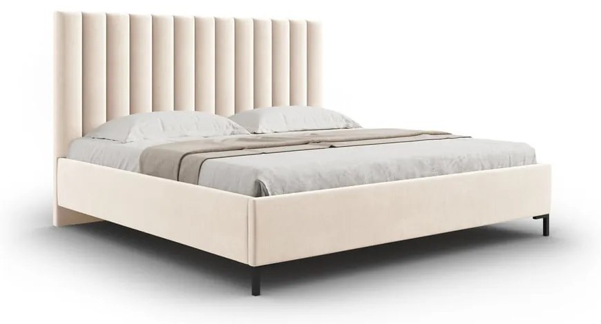 Pat matrimonial bej tapițat cu spațiu de depozitare și somieră 160x200 cm Casey – Mazzini Beds