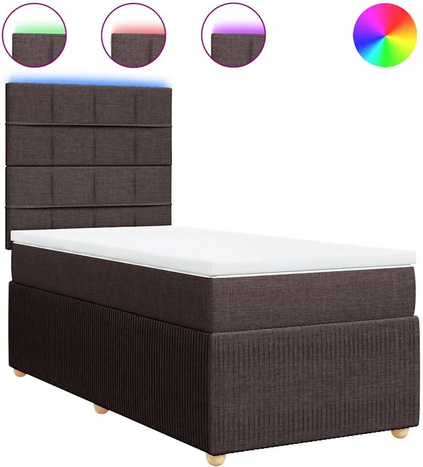 vidaXL Pat box spring cu saltea, maro închis, 80x200 cm, textil