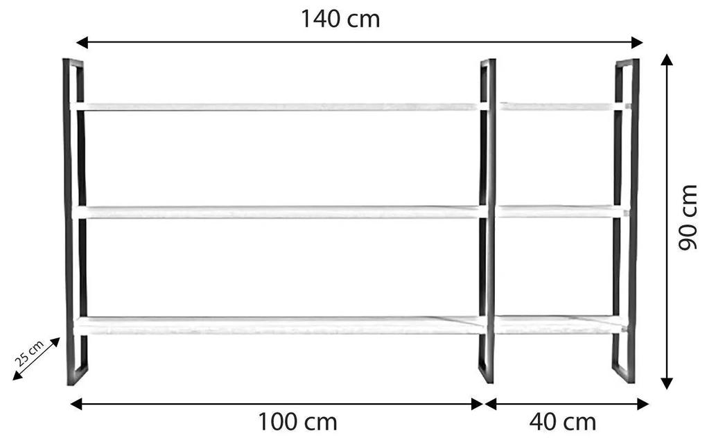 Raft De Perete Raiden cu 3 Rafturi si cadru Metal, Stejar, 140 X 90 X 25 Cm