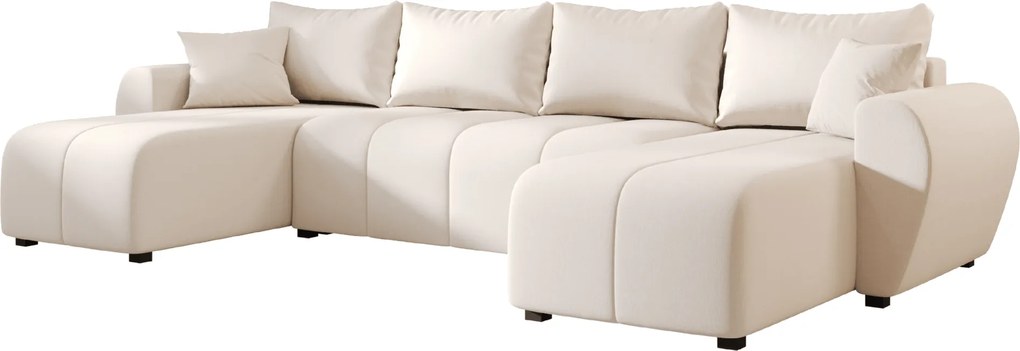 Set coltar extensibil reversibil in forma de U SEVIO 311x145 cm, crem + 2 pernute GRATUIT