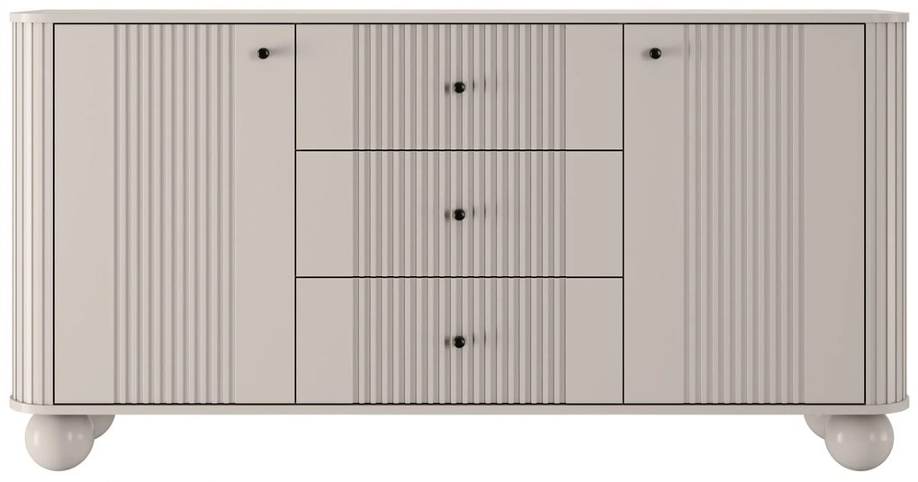 Comodă cu sertare Vesper 160 cm - cașmir / mânere negre / picioare rotunde