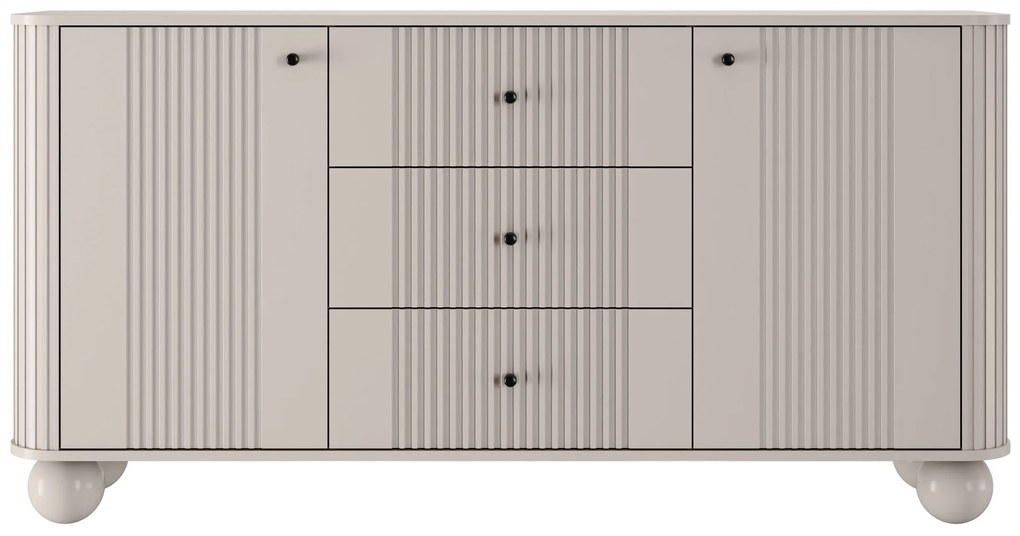Comodă cu sertare Vesper 160 cm - cașmir / mânere negre / picioare sferice