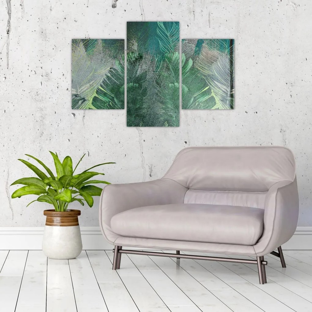 Tablou - Textura de beton cu frunze (90x60 cm)