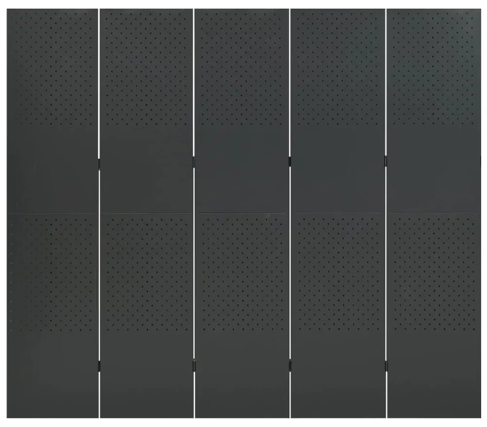335903 vidaXL Paravan de cameră cu 5 panouri, antracit, 200x180 cm, oțel