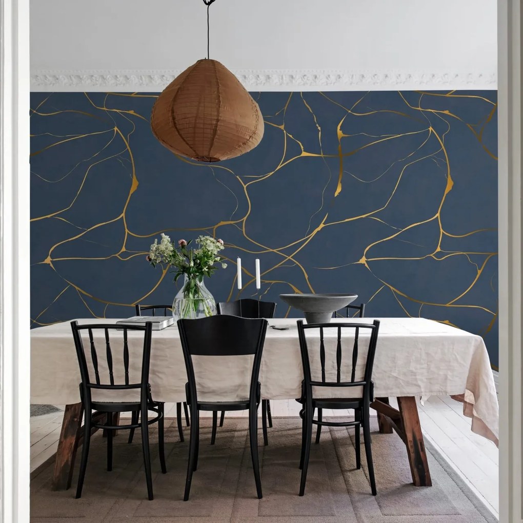 Fototapet, Gold Swirl, Dark Blue, Rebel Walls
