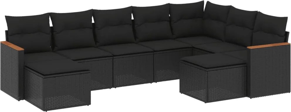 vidaXL Set mobilier de grădină cu perne, 9 piese, negru, poliratan