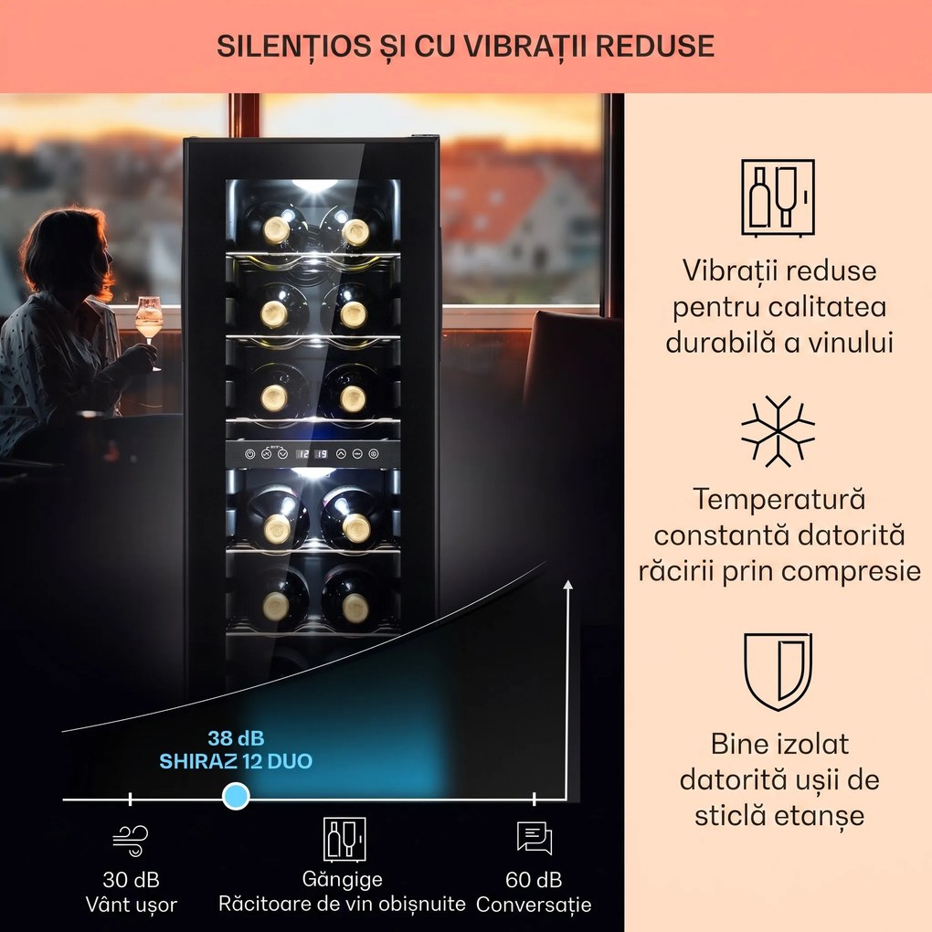 Klarstein Shiraz 12 Duo frigider de vin 2 zone 42L/12 sticle 5-12 / 12-18 °C Touch