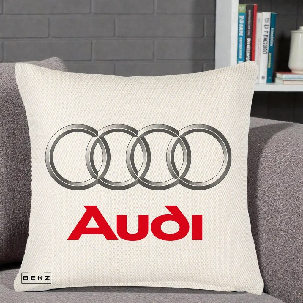 Perna Personalizata cu emblema Audi, 40x40 cm, Crem Reliefat, Husa Detasabila, Perna Inclusa, BEKZ®