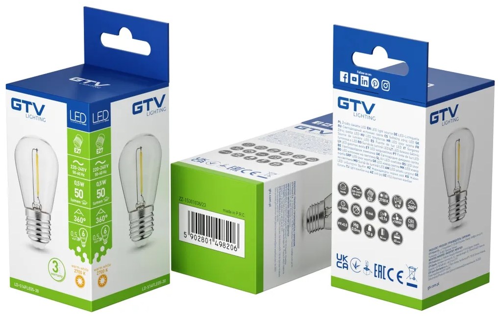Bec Vintage LED 0.5W(6W), dulie E27, lumina calda(2700 K), 50 lm, GTV