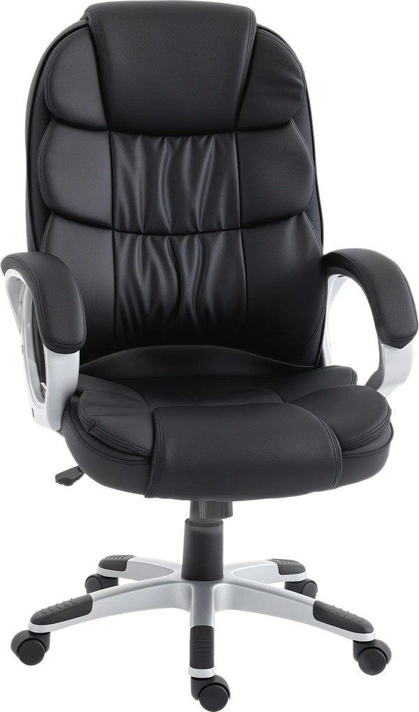 HOMCOM Scaun Birou Ergonomic Rotativ din Piele PU, Funcție Legănare, Înălțime Reglabilă, Capacitate 120kg, Negru | Aosom Romania