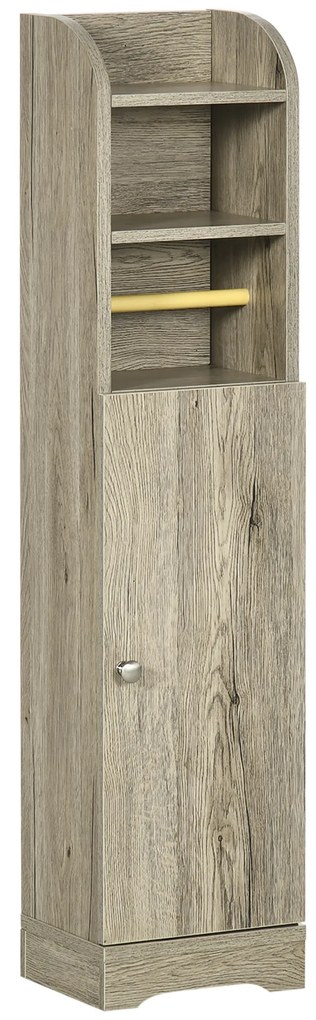 Kleankin Dulap Baie de Podea Gri cu Rafturi Reglabile și Suport Hartie 23x18x100 cm | Aosom Romania