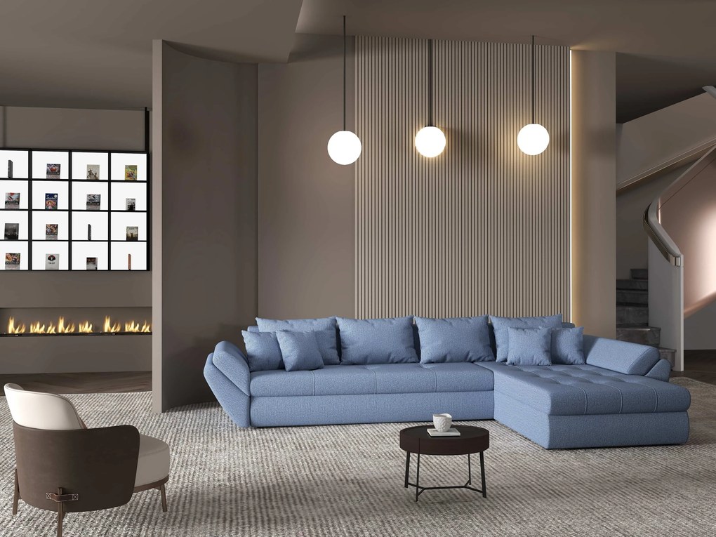 Colțar extensibil dumonde cu ladă de depozitare si sezut confortabil din spuma high-density, Loana XL Enjoy Albastru II 335x185 cm