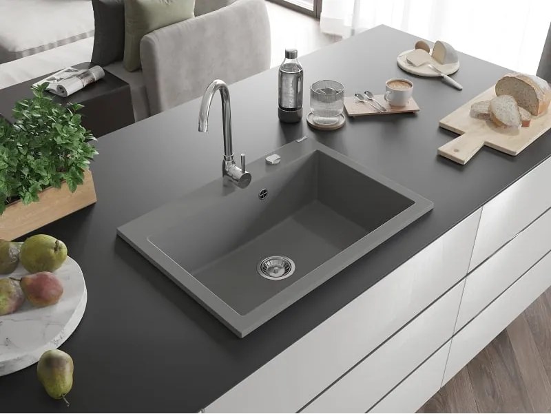 Mexen Elix chiuvetă granitică cu 1 compartiment 700 x 500 mm, gri, sifon crom - 6526701005-71