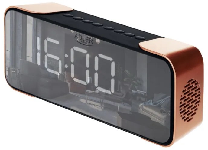 Radio cu ceas Adler AD 1190 Copper, Bluetooth, AUX, USB, SD card, LCD display, 2600 mAh, Cupru/Negru