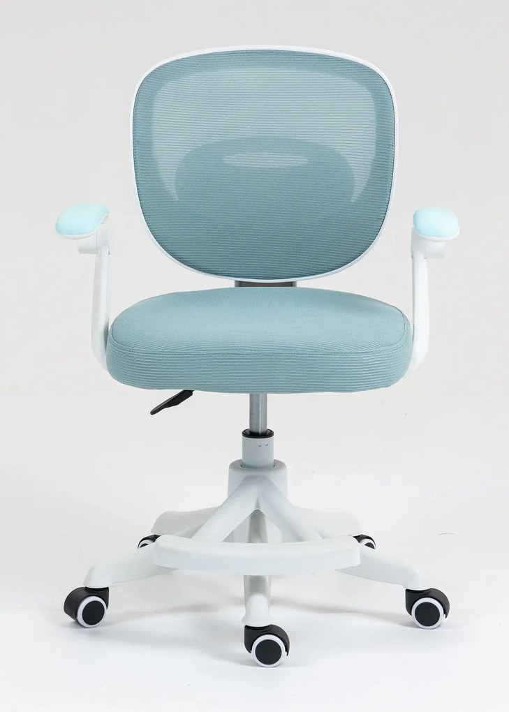 Scaun ergonomic pentru copii, suport lombar, suport picioare reglabil, rotativ, Albastru