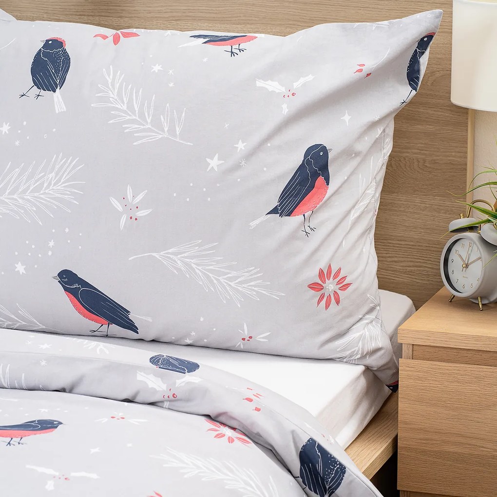 4Home Lenjerie de pat din bumbac Winter Robin, 140 x 220 cm, 70 x 90 cm