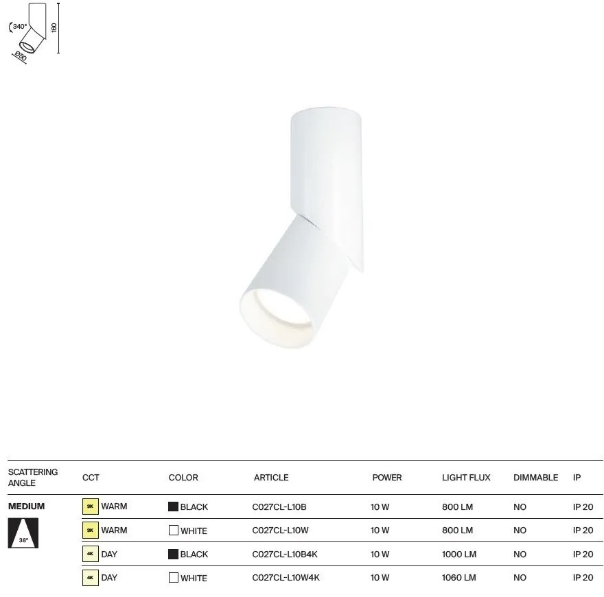 Spot LED aplicat directionabil design tehnic Dafne negru 4000K